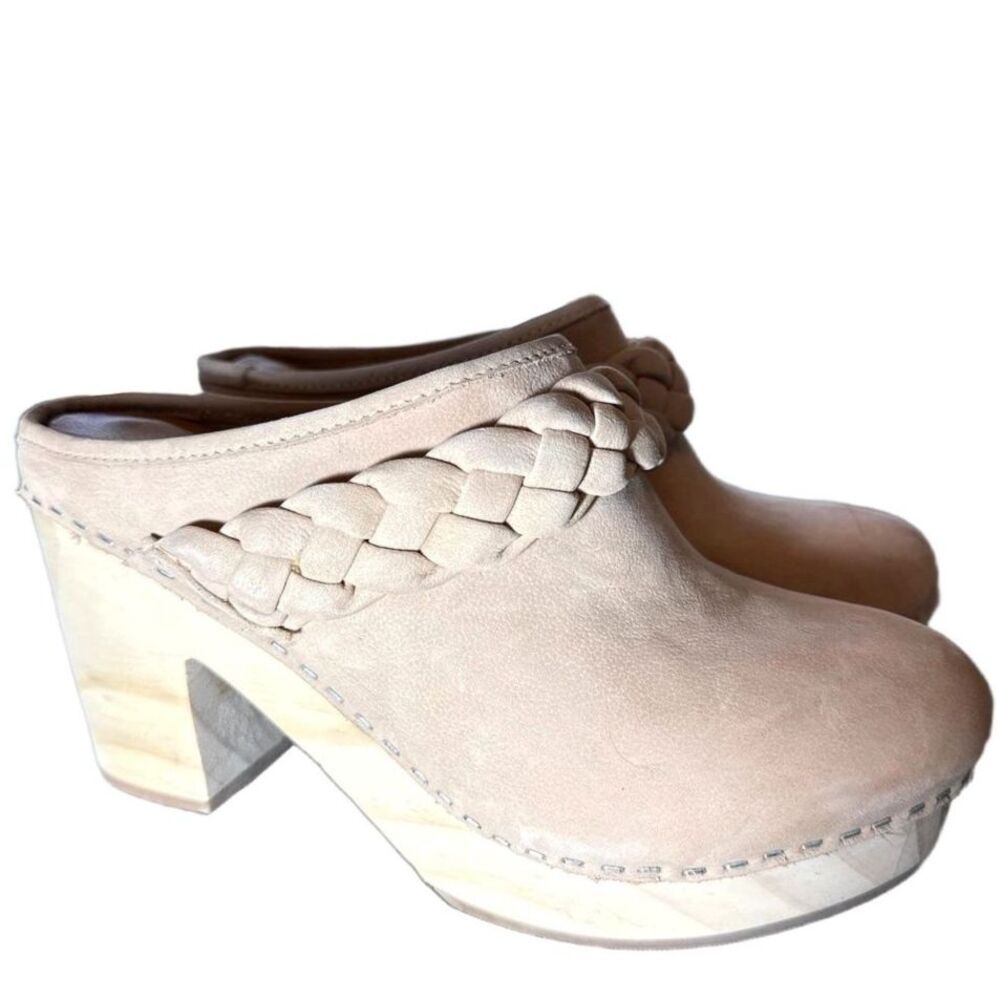 Dolce Vita Platform Mules 8.5 Wood Clogs Bohemian Braided Studded Hippie Tan